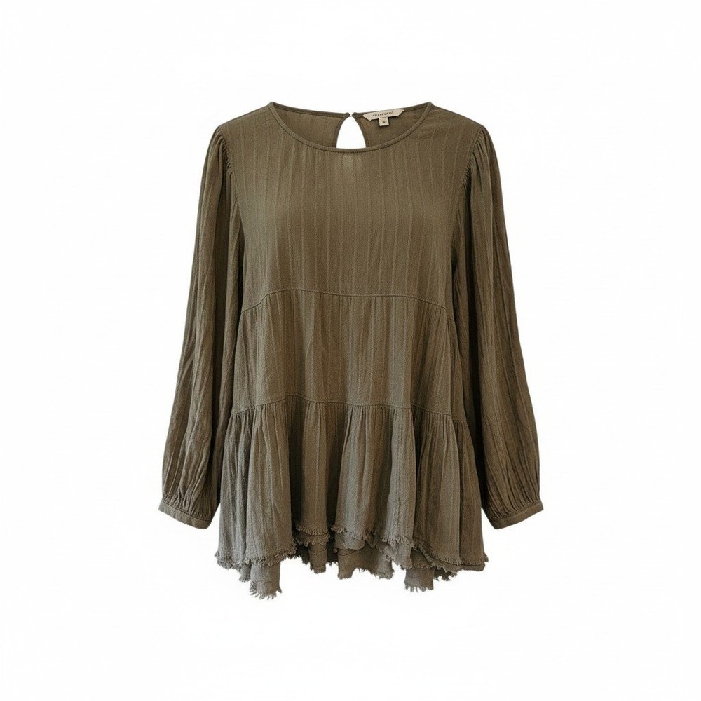 American Eagle Olive Green Tiered Babydoll Top Open Back Raw Hem XS
